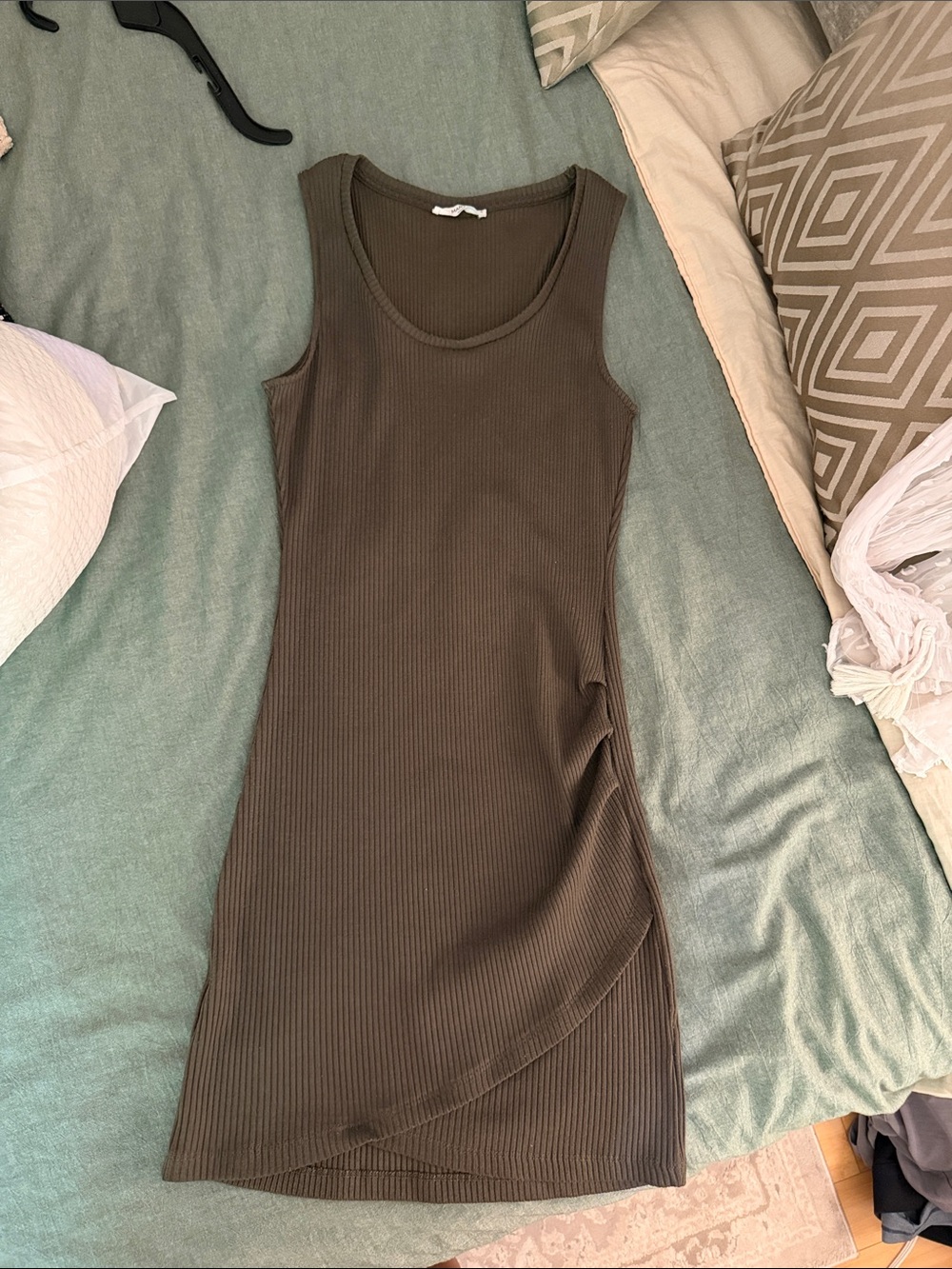 Mango Olive Ribbed Mini Dress